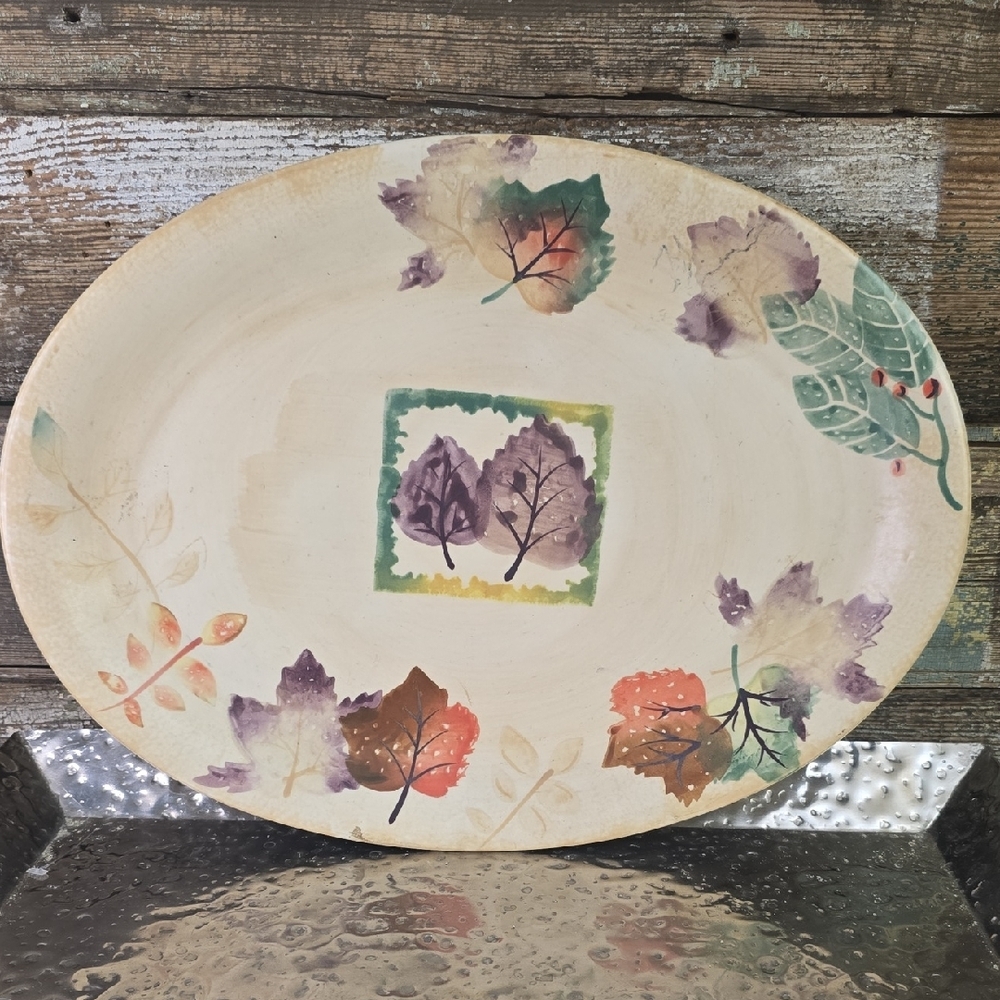 The Main Ingredients Leaf Pattern Oval Ceramic Platter